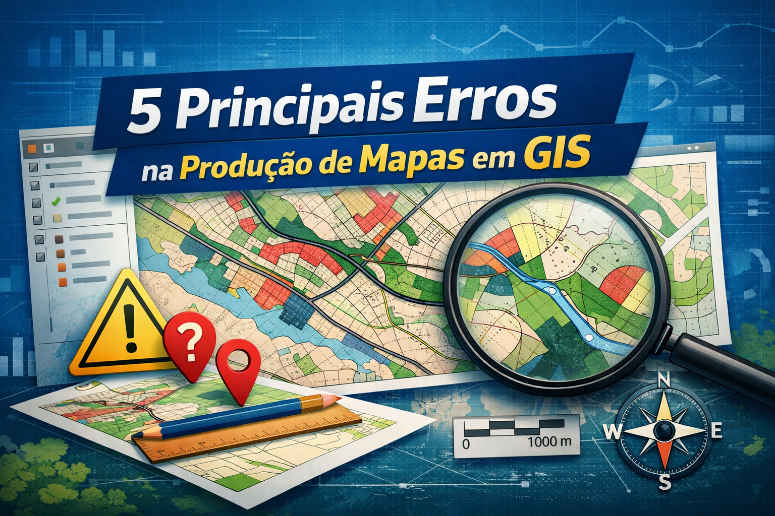 Erros comuns na produção de mapas em QGIS e ArcGIS e como evitá-los. Entenda boas práticas de cartografia e geoprocessamento para análises territoriais.